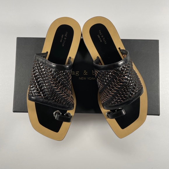 rag & bone Shoes - NEW Rag & Bone Leather Sandals Black Avril Woven flats women size 6 on sale